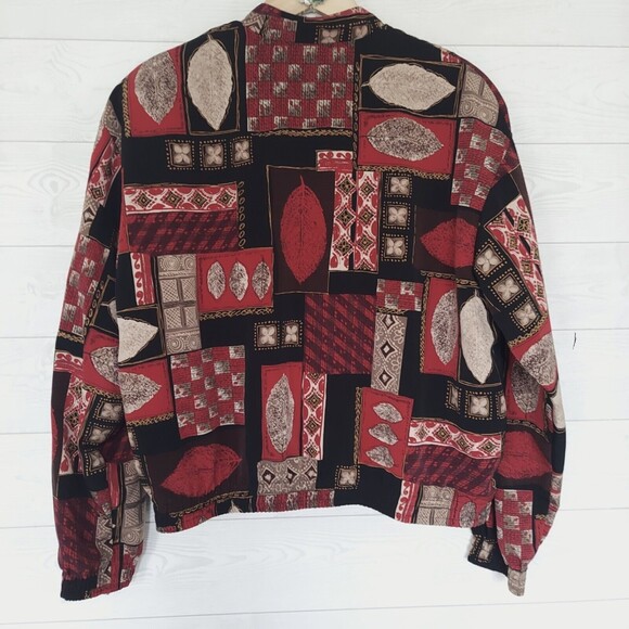 Kensington Square Jacket XL Red Full Zip Lightweight Leaf Pattern Vintage 80's - Picture 7 of 12